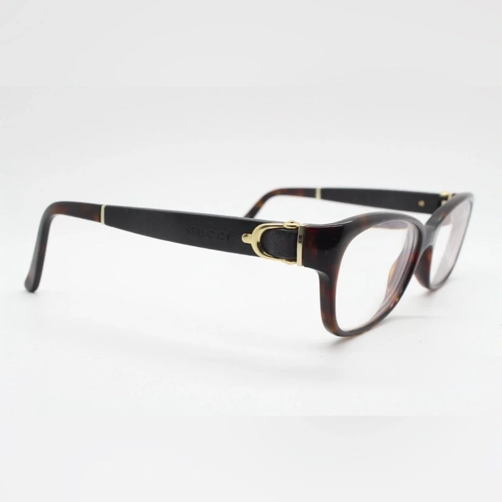 Gucci Full Rim Frame Glasses for Women Brown Tortoiseshell Frame & Leather Sides
